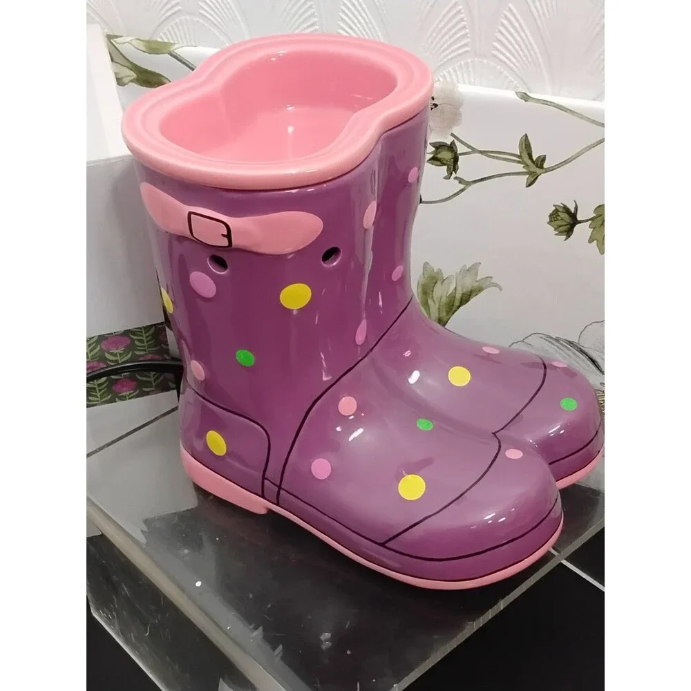 Scentsy Wax Warmer Retired Wellies Purple Polka Dot Rain Boots- Tested & Works